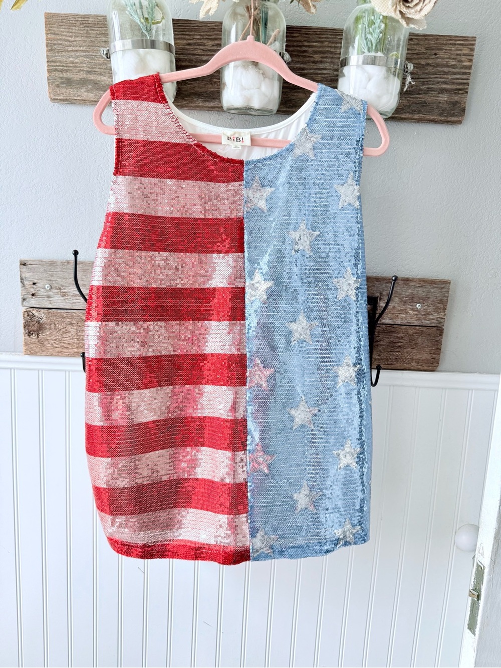BiBi Red & Light Blue Sequin Patriotic Tank Top